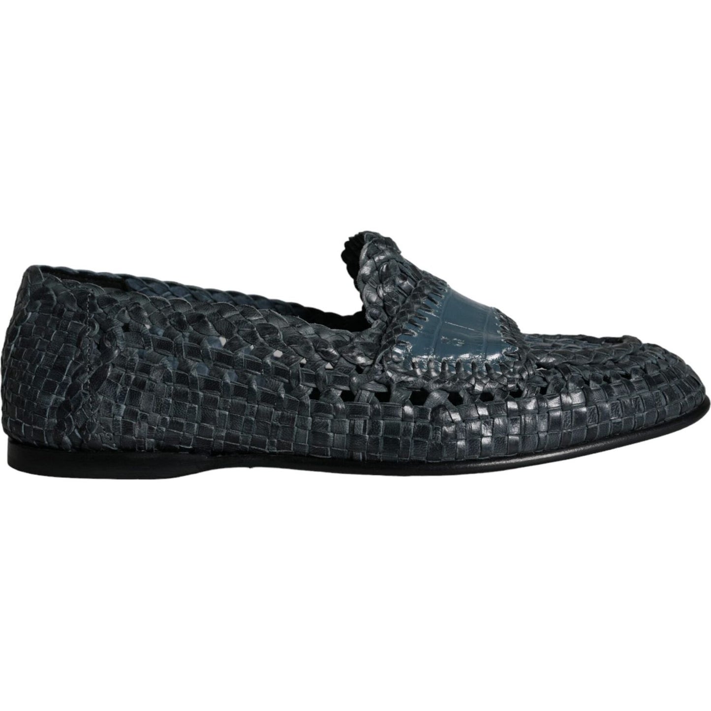Dolce & Gabbana Blue Woven Leather Slip On Loafers Men Shoes Dolce & Gabbana Dark Slate Gray