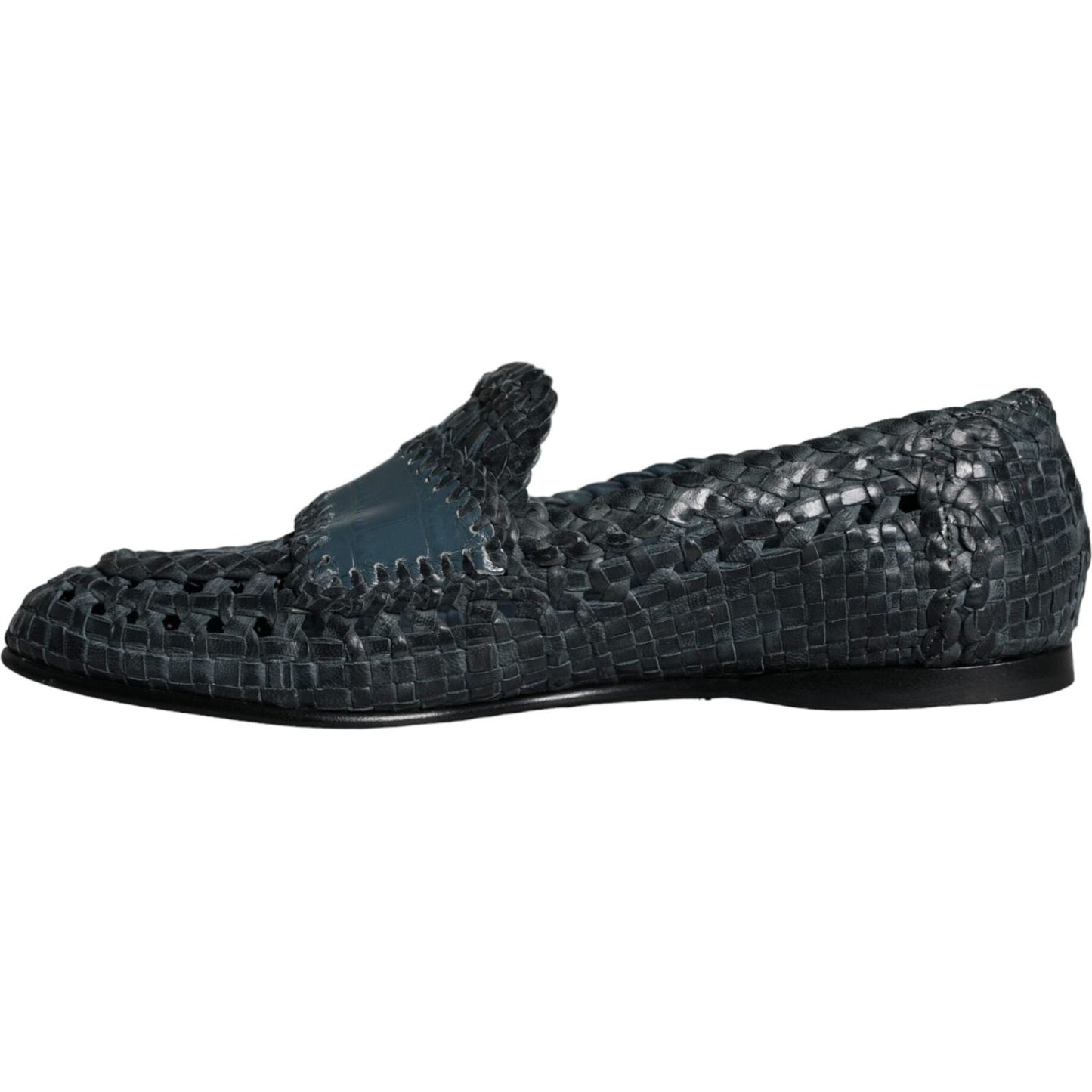 Dolce & Gabbana Blue Woven Leather Slip On Loafers Men Shoes Dolce & Gabbana Dark Slate Gray