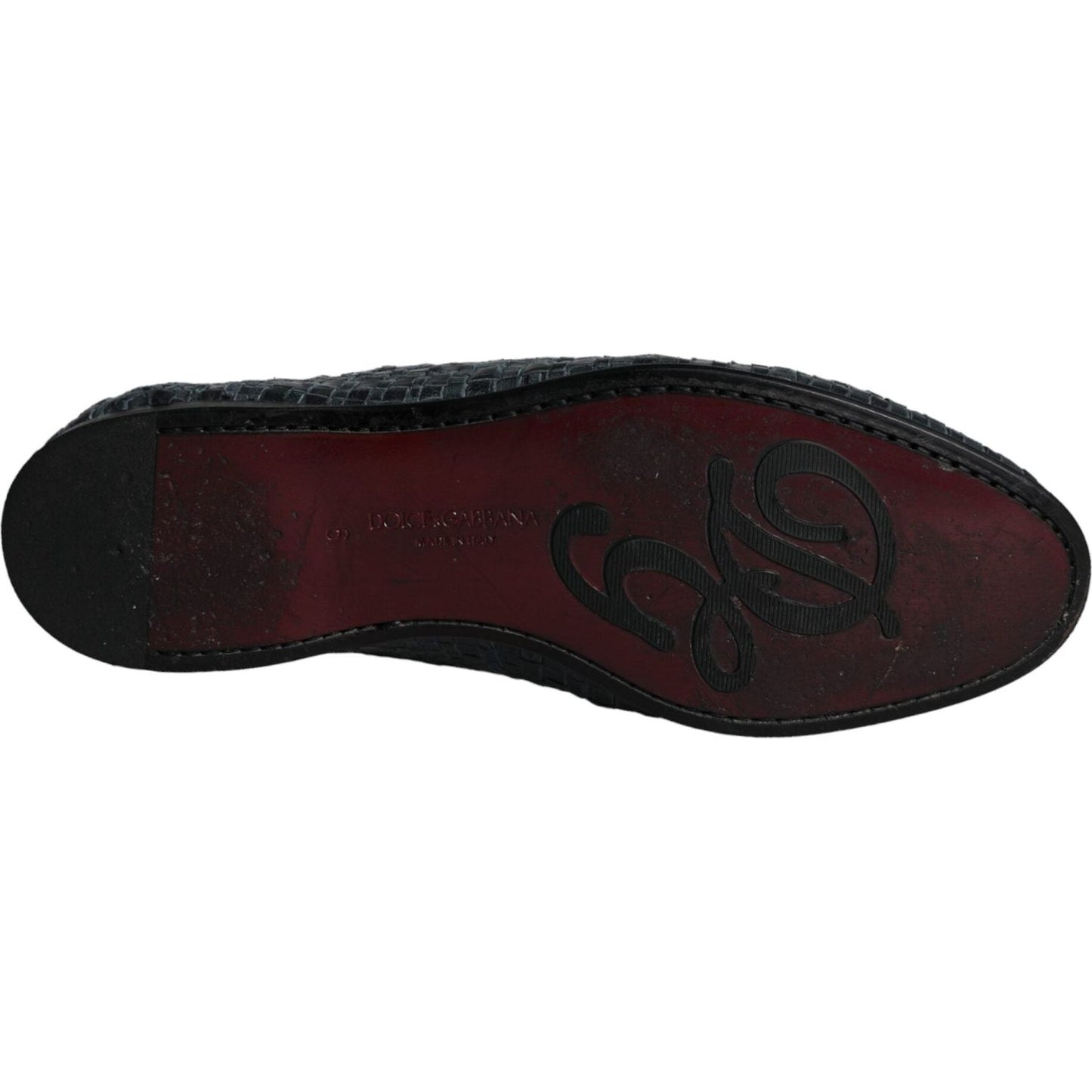 Dolce & Gabbana Blue Woven Leather Slip On Loafers Men Shoes Dolce & Gabbana Black
