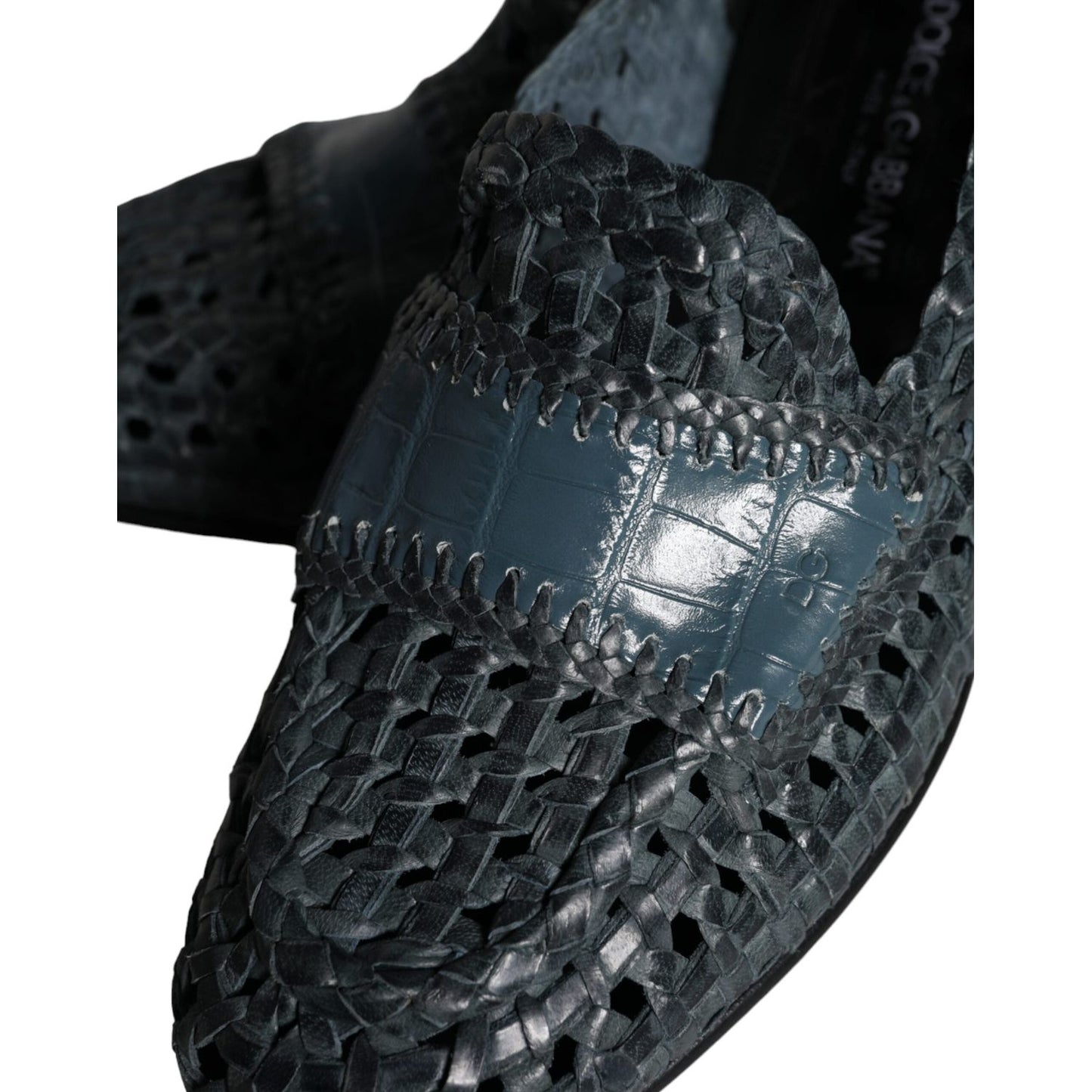Dolce & Gabbana Blue Woven Leather Slip On Loafers Men Shoes Dolce & Gabbana Dark Slate Gray