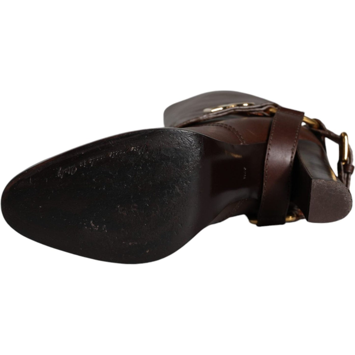 Dolce & Gabbana Brown Leather Gold Tone Logo High Boots Shoes Dolce & Gabbana Black