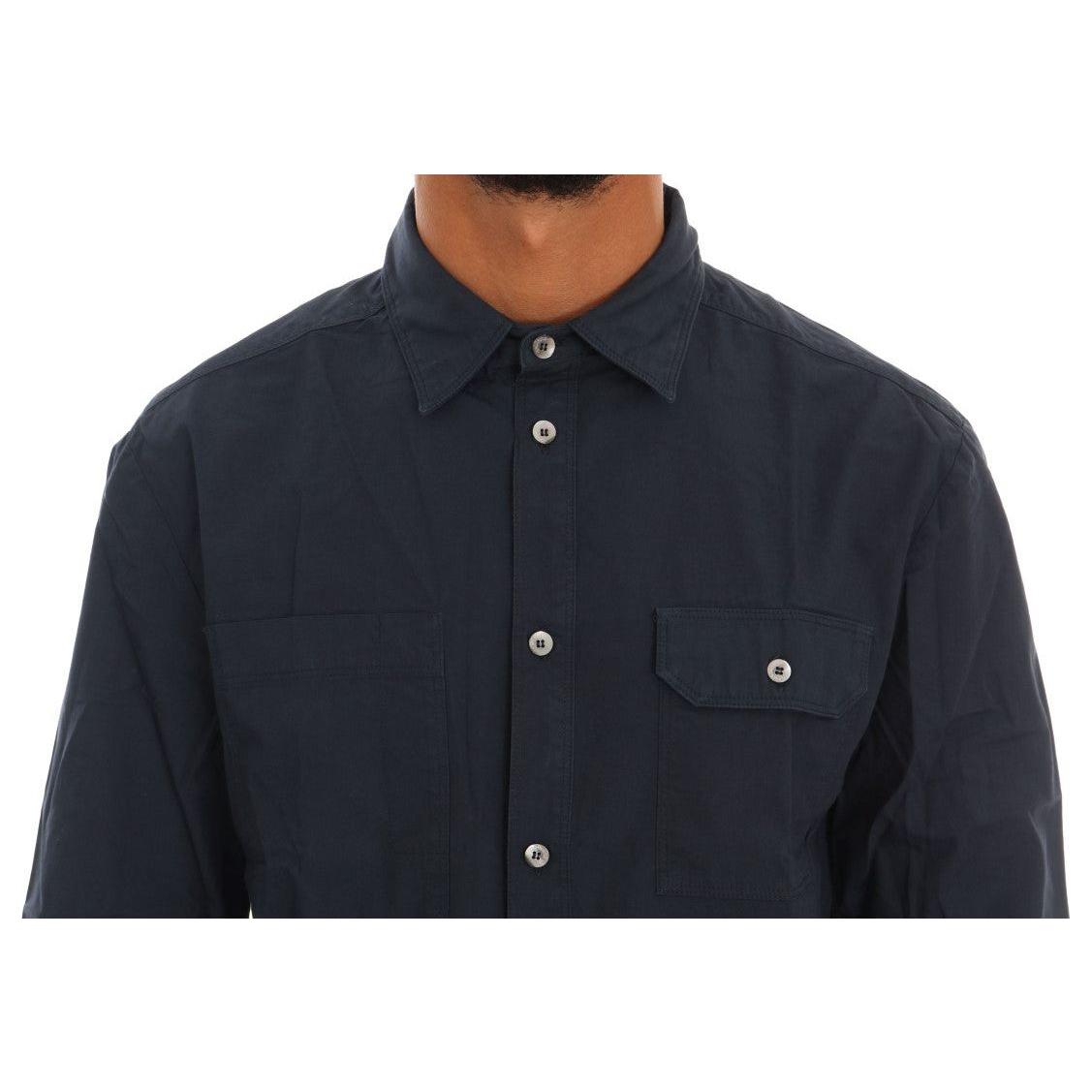John Galliano Blue Casual Cotton Long Sleeve Shirt