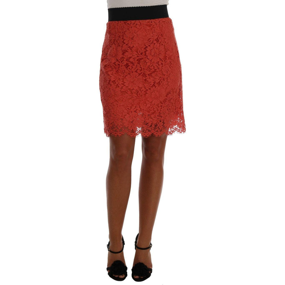 Dolce & Gabbana Orange Macramé Lace Pencil Skirt SKI1035-6