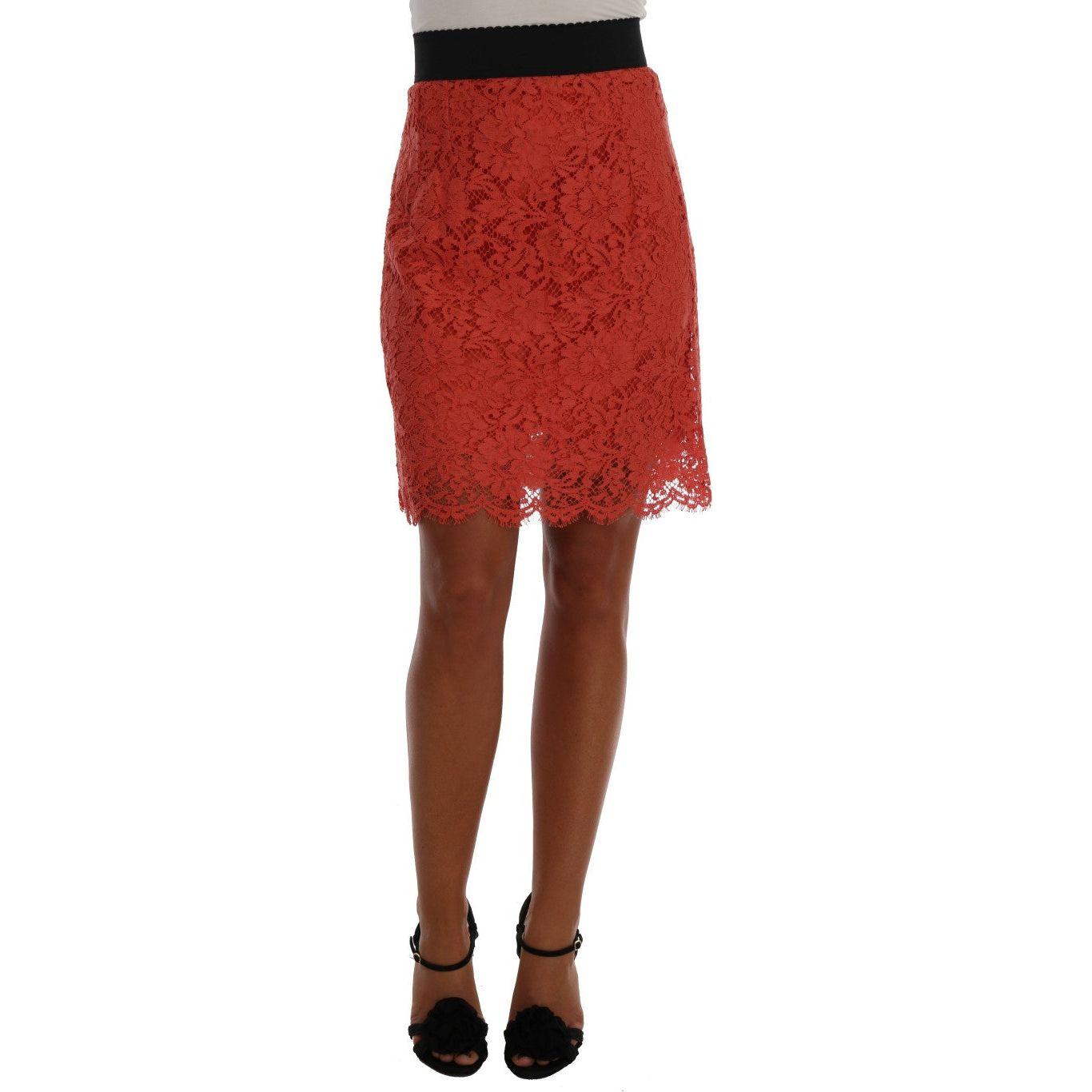 Dolce & Gabbana Orange Macramé Lace Pencil Skirt SKI1035-6