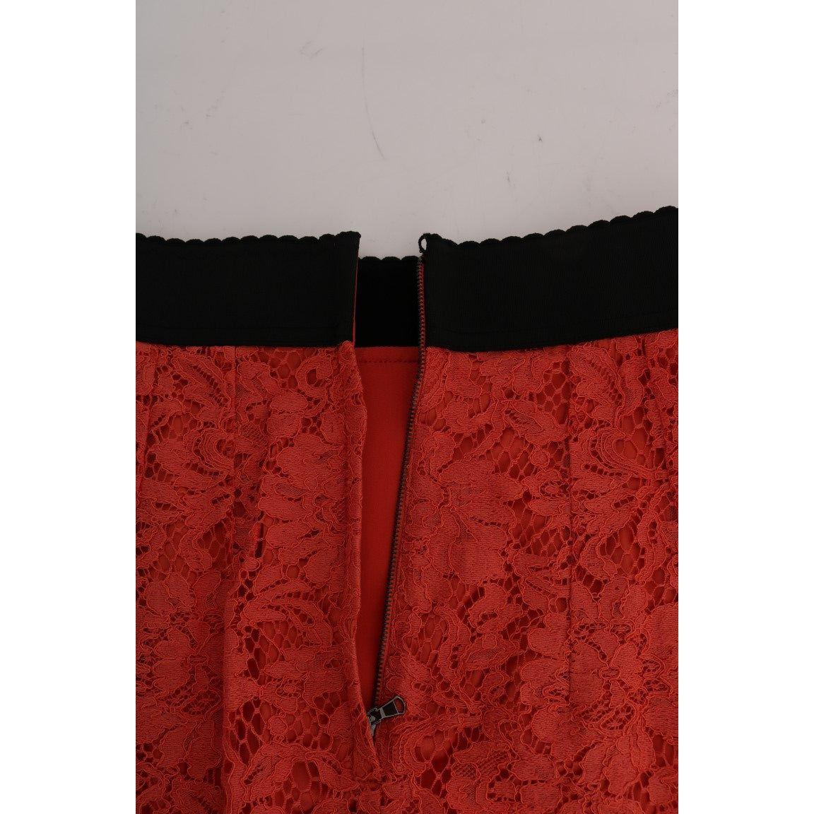 Dolce & Gabbana Orange Macramé Lace Pencil Skirt SKI1035-6