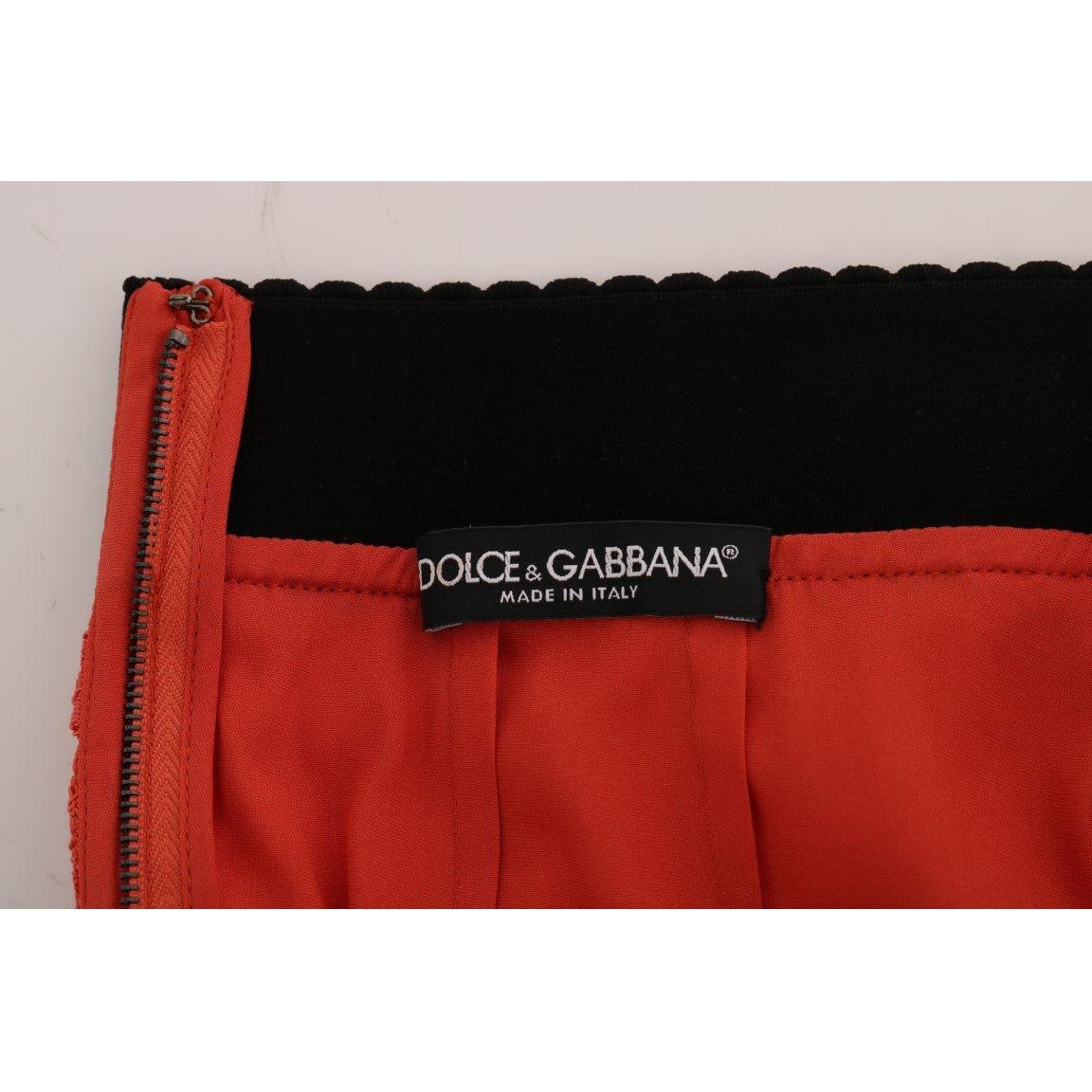 Dolce & Gabbana Orange Macramé Lace Pencil Skirt SKI1035-6