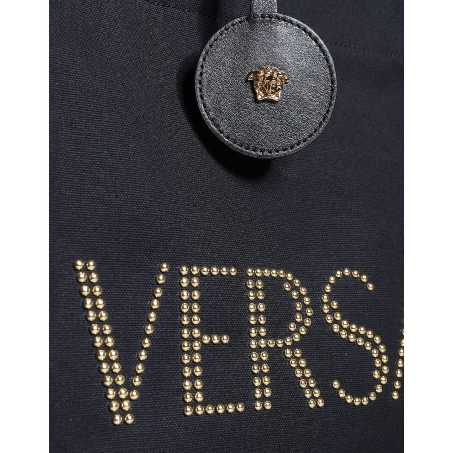 Versace Black Top Handle Canvas Leather Logo Crossbody Tote Bag Versace Dark Slate Gray