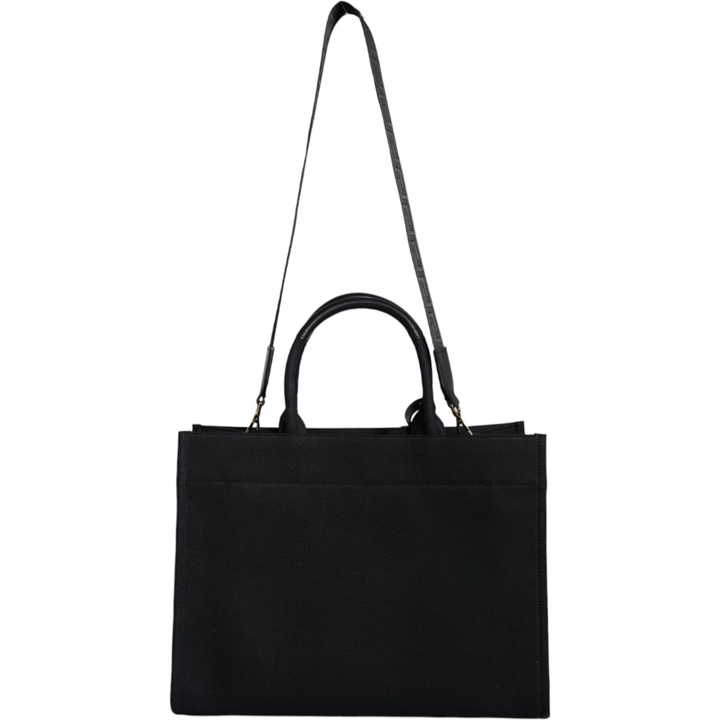 Versace Black Top Handle Canvas Leather Logo Crossbody Tote Bag Versace Black