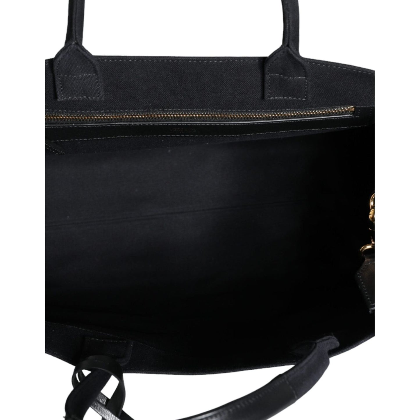 Versace Black Top Handle Canvas Leather Logo Crossbody Tote Bag Versace Black