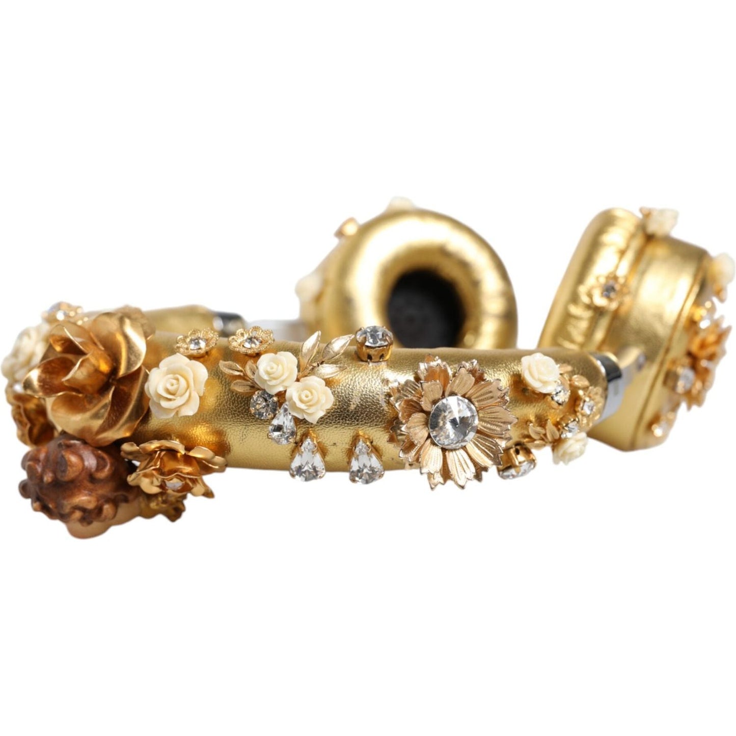 Dolce & Gabbana Gold Leather Floral Crystal Angel Headphones Dolce & Gabbana Dark Khaki