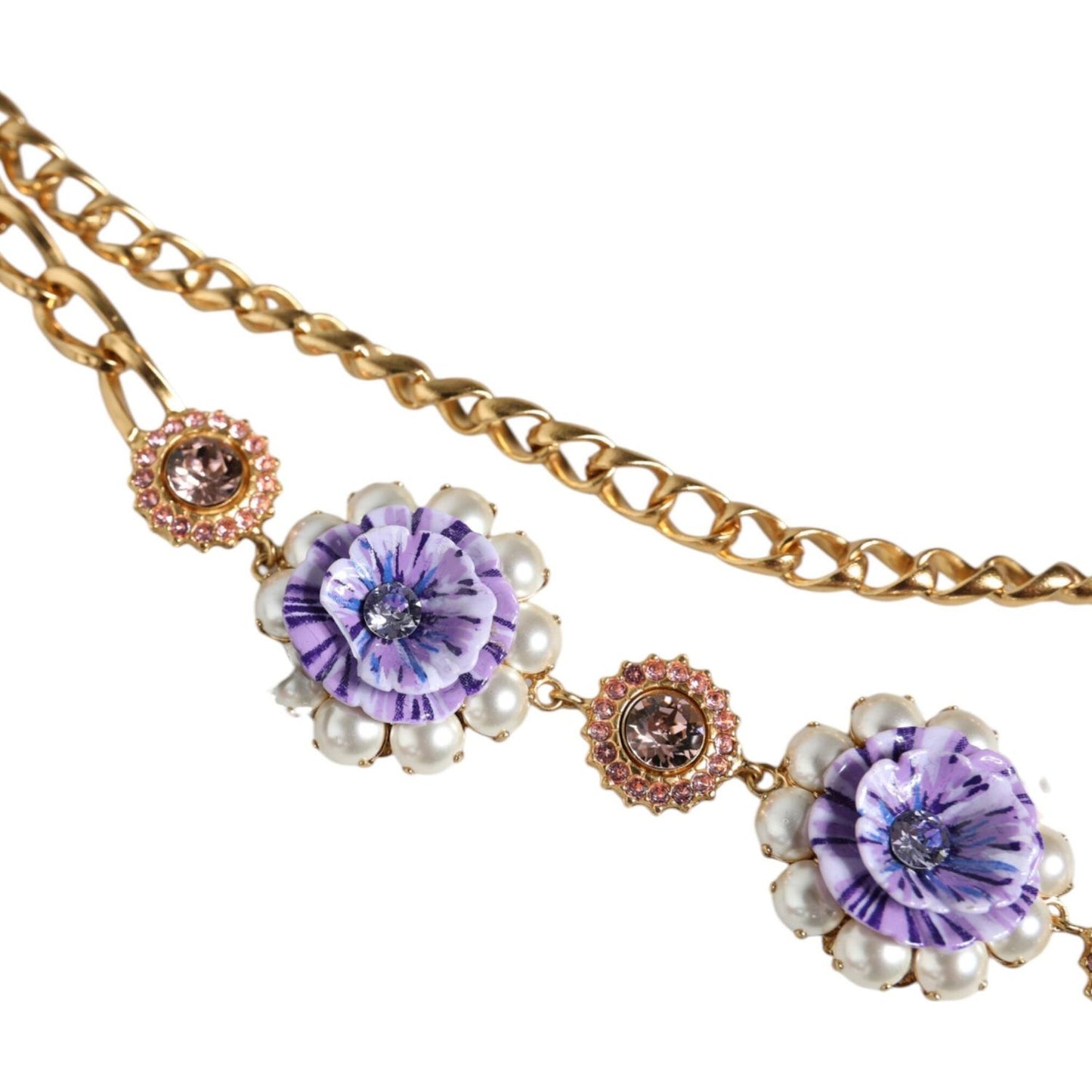 Dolce & Gabbana Gold Tone Floral Crystals Embellished Layered Necklace Necklace Dolce & Gabbana Gray