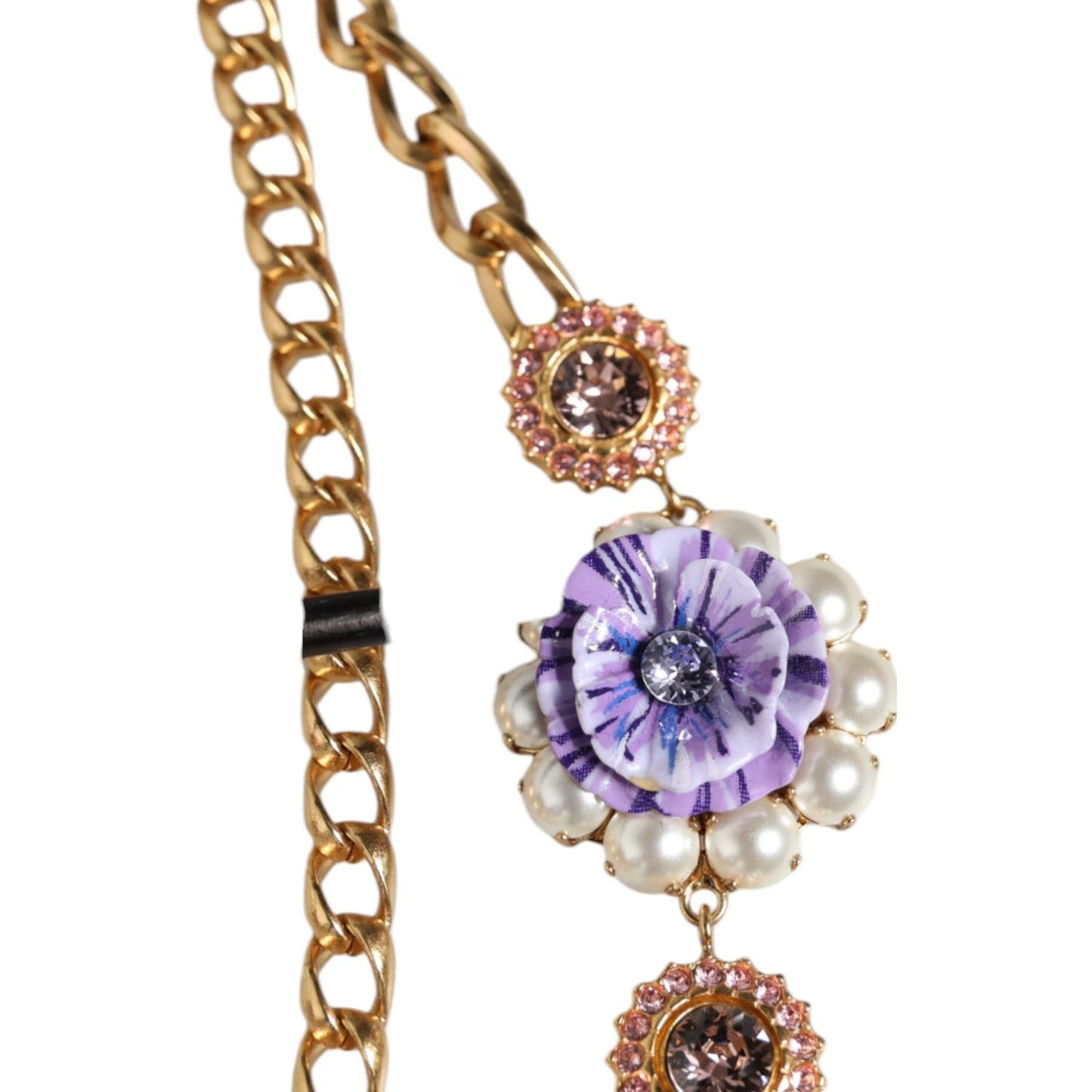 Dolce & Gabbana Gold Tone Floral Crystals Embellished Layered Necklace Necklace Dolce & Gabbana Gray