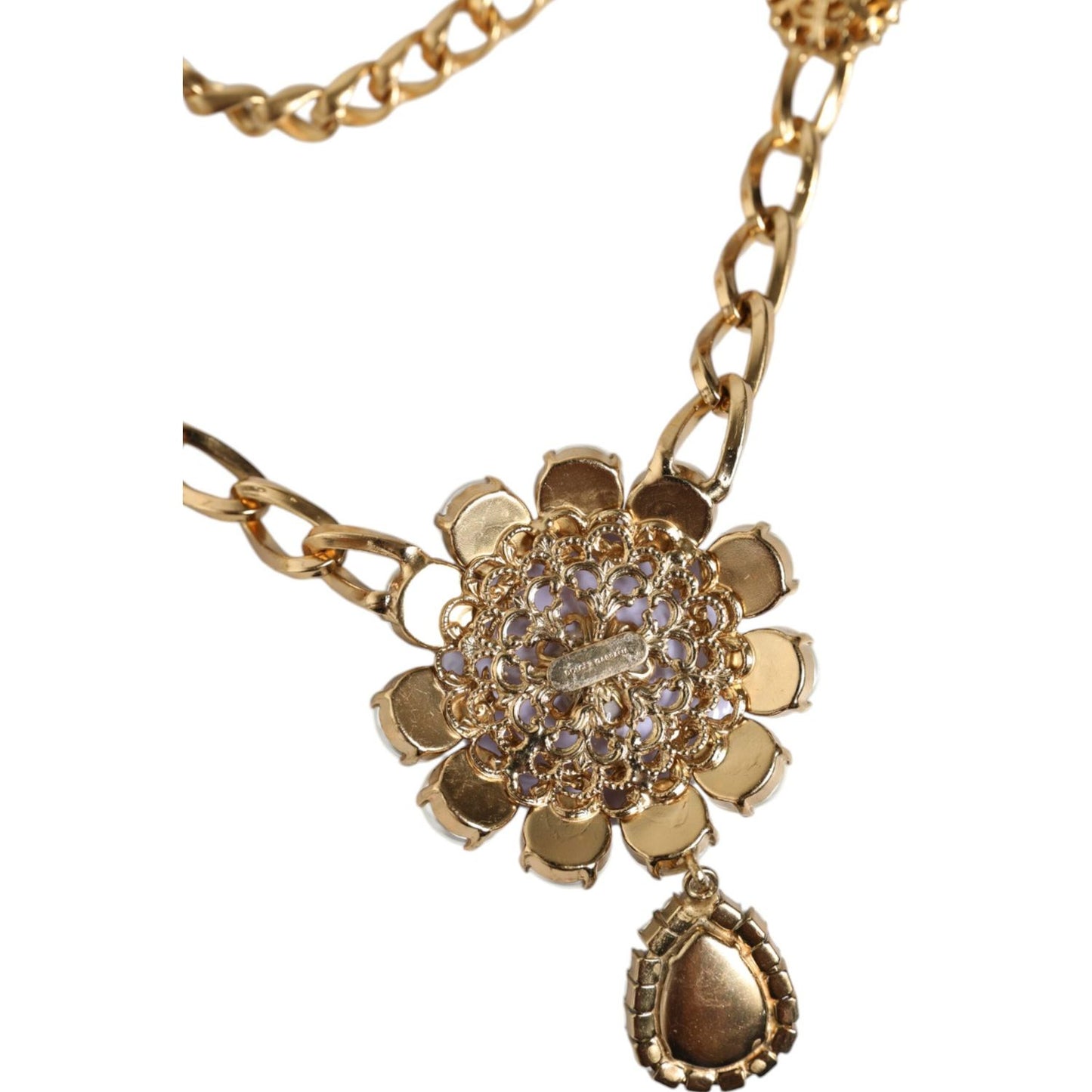 Dolce & Gabbana Gold Tone Floral Crystals Embellished Layered Necklace Necklace Dolce & Gabbana Dim Gray