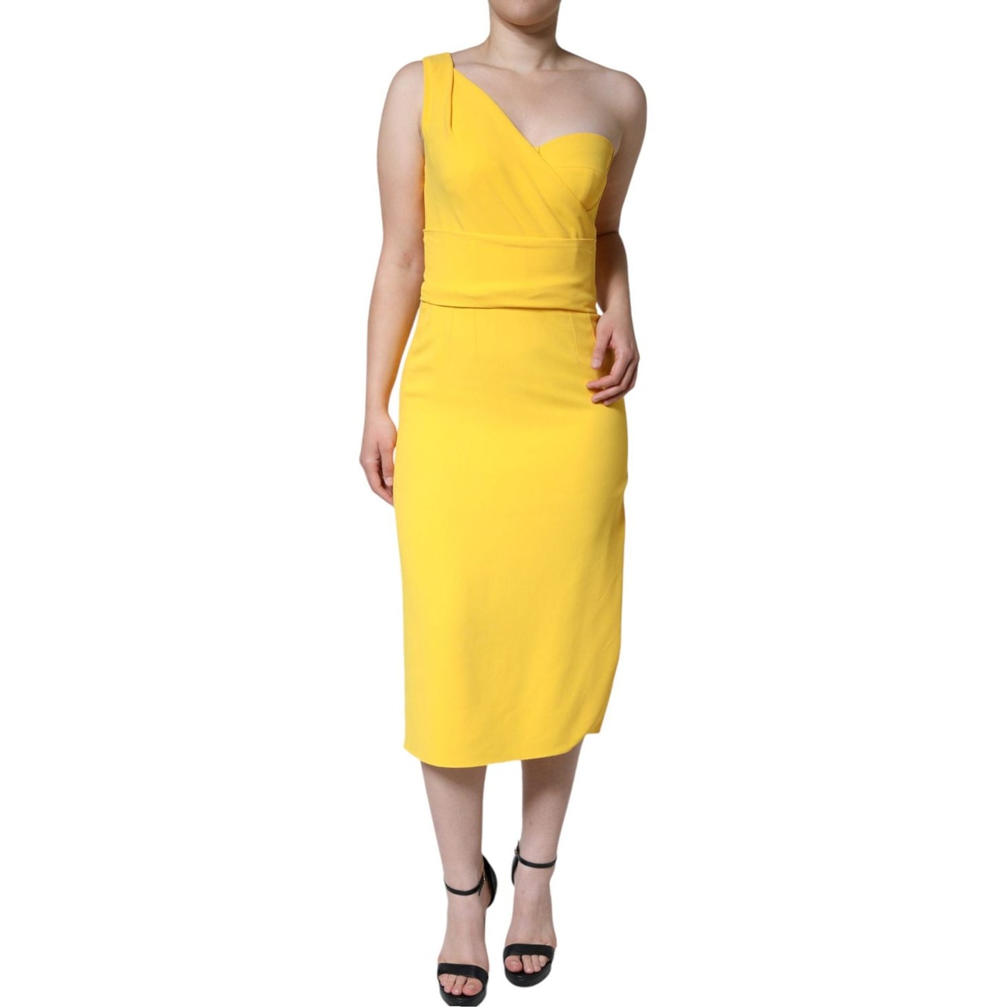 Dolce & Gabbana Yellow One Shoulder Side Slit Midi Dress DR281202-42