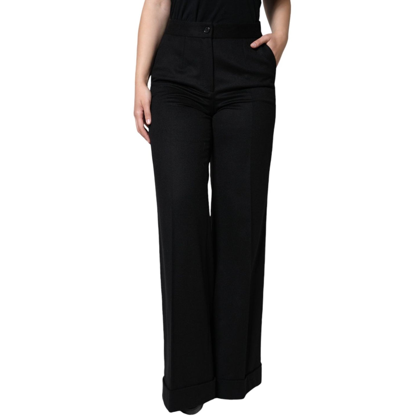 Dolce & Gabbana Black Cashmere Mid Waist Women Boot Cut Pants Dolce & Gabbana Black