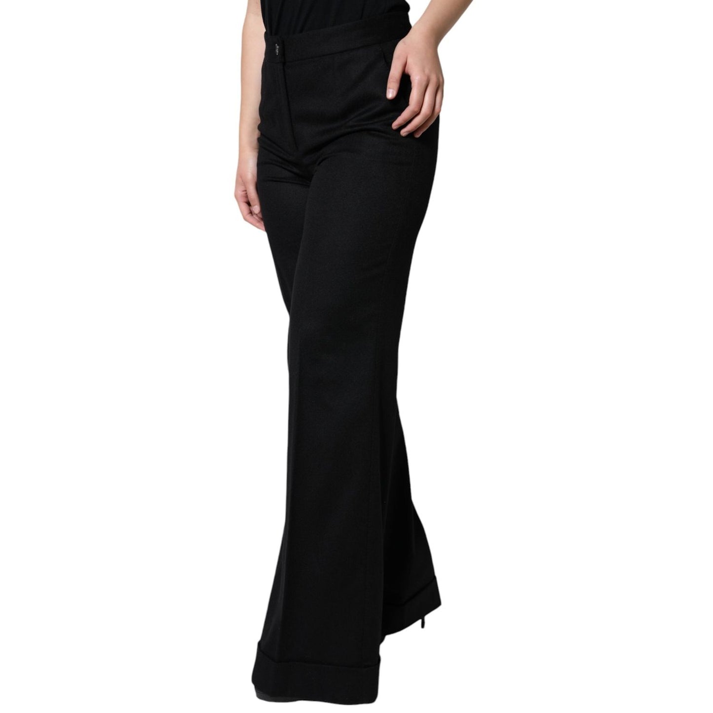 Dolce & Gabbana Black Cashmere Mid Waist Women Boot Cut Pants Dolce & Gabbana Black