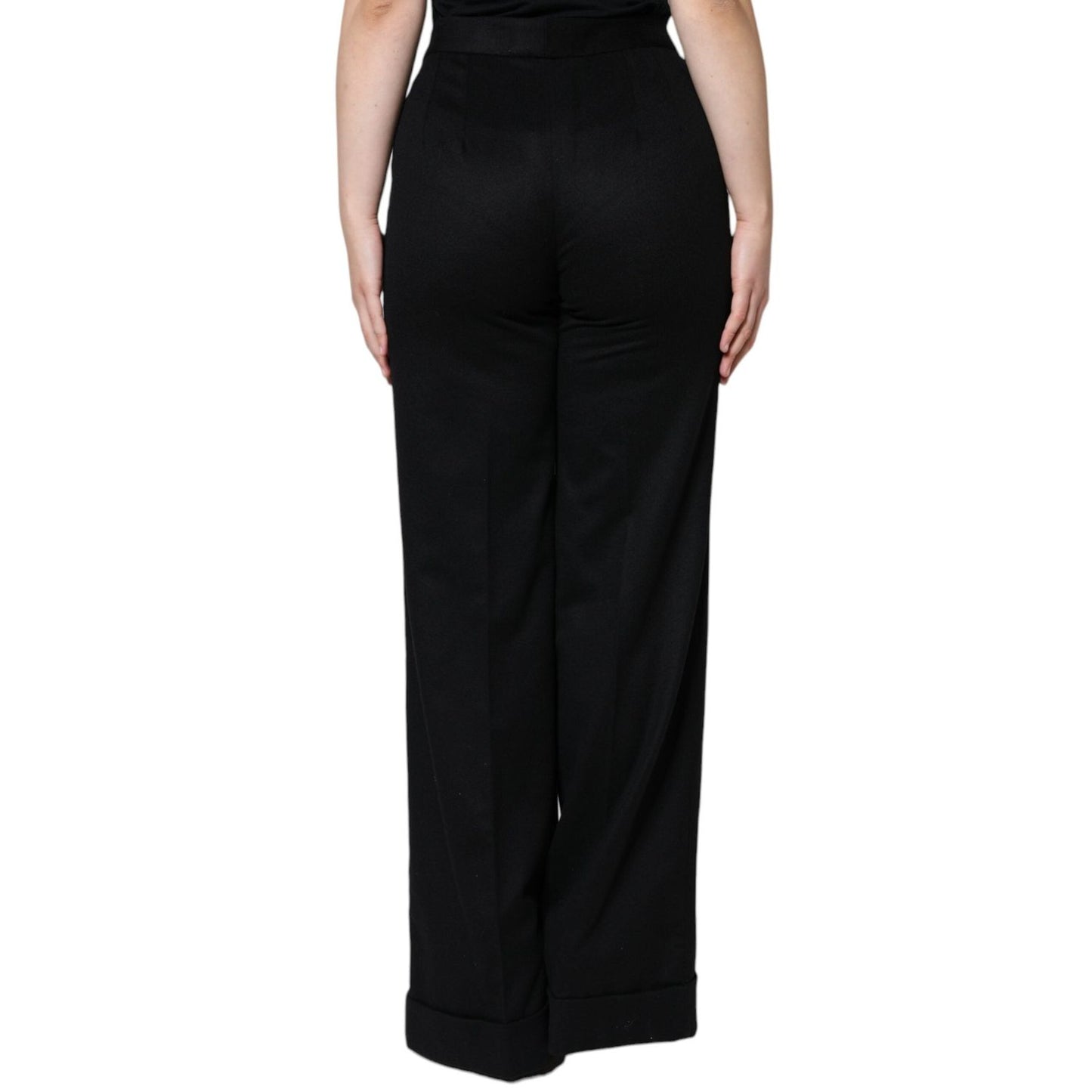 Dolce & Gabbana Black Cashmere Mid Waist Women Boot Cut Pants Dolce & Gabbana Black
