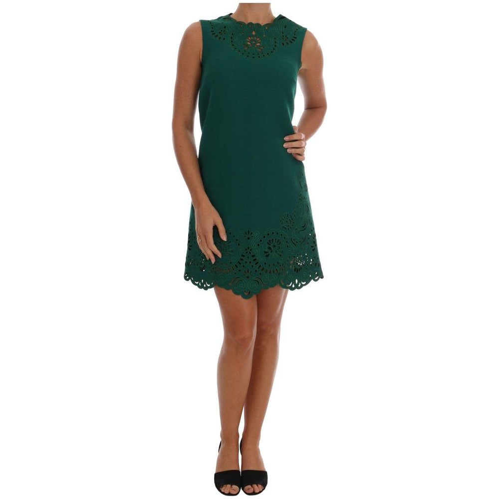 Dolce & Gabbana Green Floral Cutout Silk Wool Dress DR1210-3