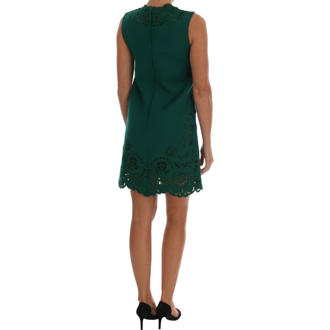 Dolce & Gabbana Green Floral Cutout Silk Wool Dress DR1210-3