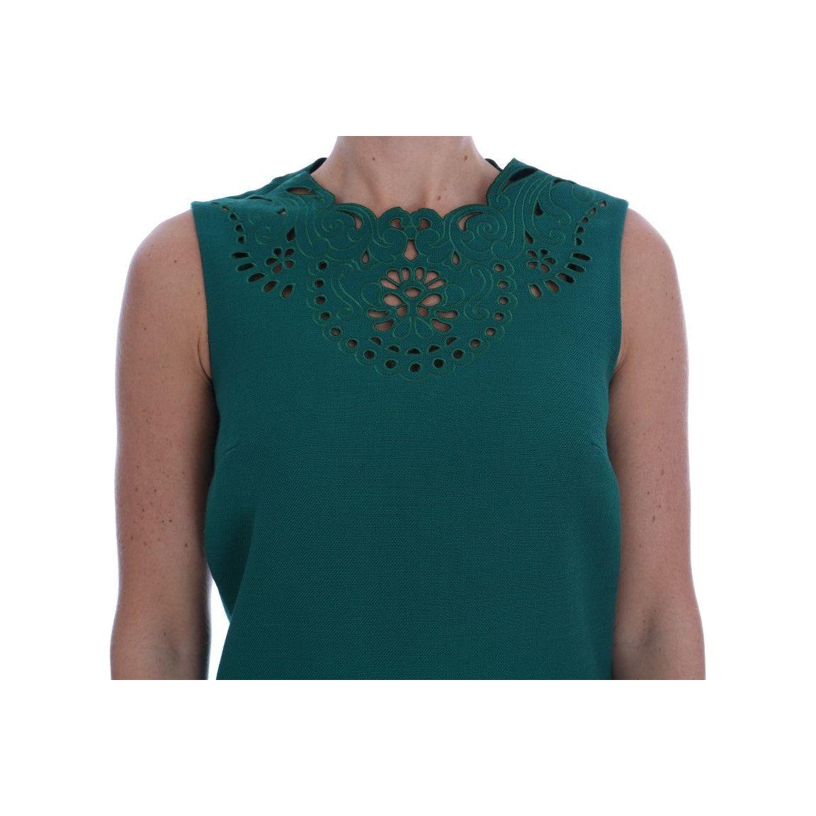 Dolce & Gabbana Green Floral Cutout Silk Wool Dress DR1210-3