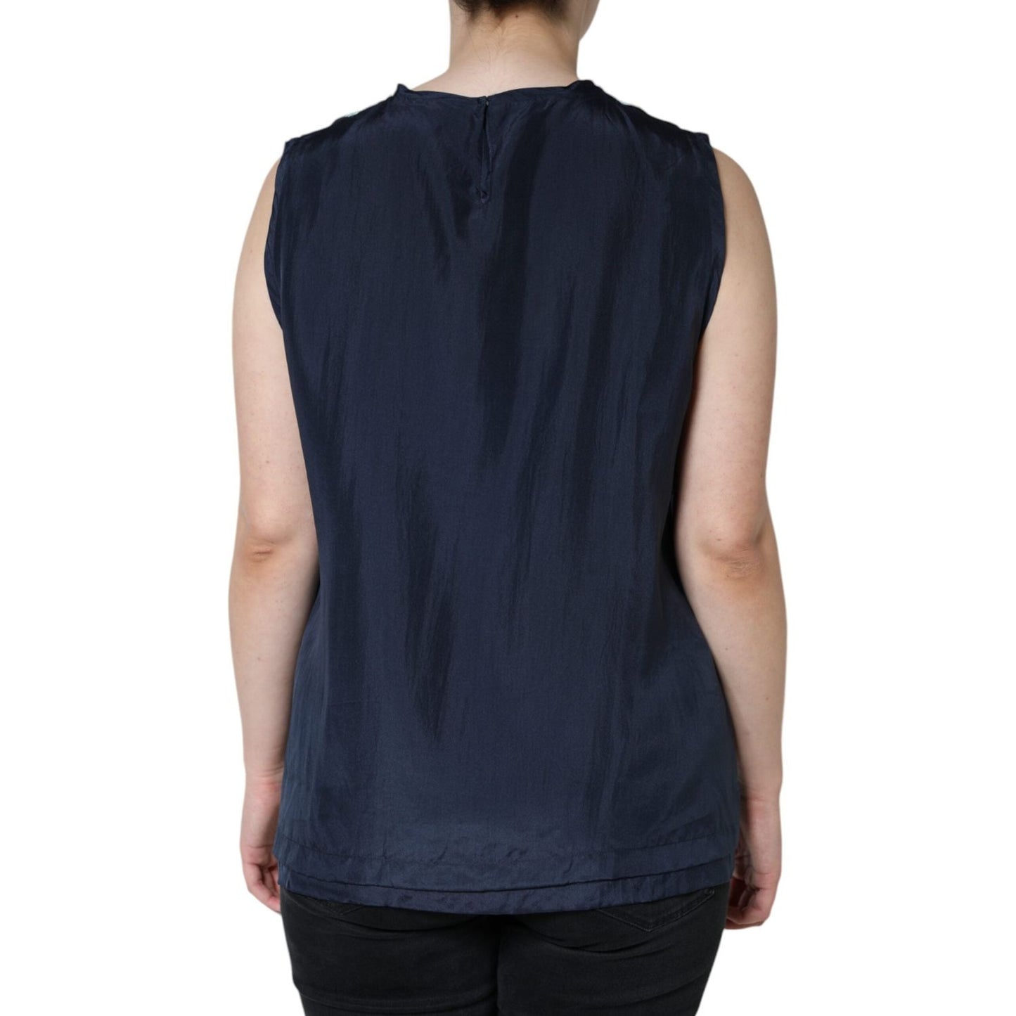 Dolce & Gabbana Blue Floral Lace Silk Sleeveless Tank Top Dolce & Gabbana Dark Slate Gray