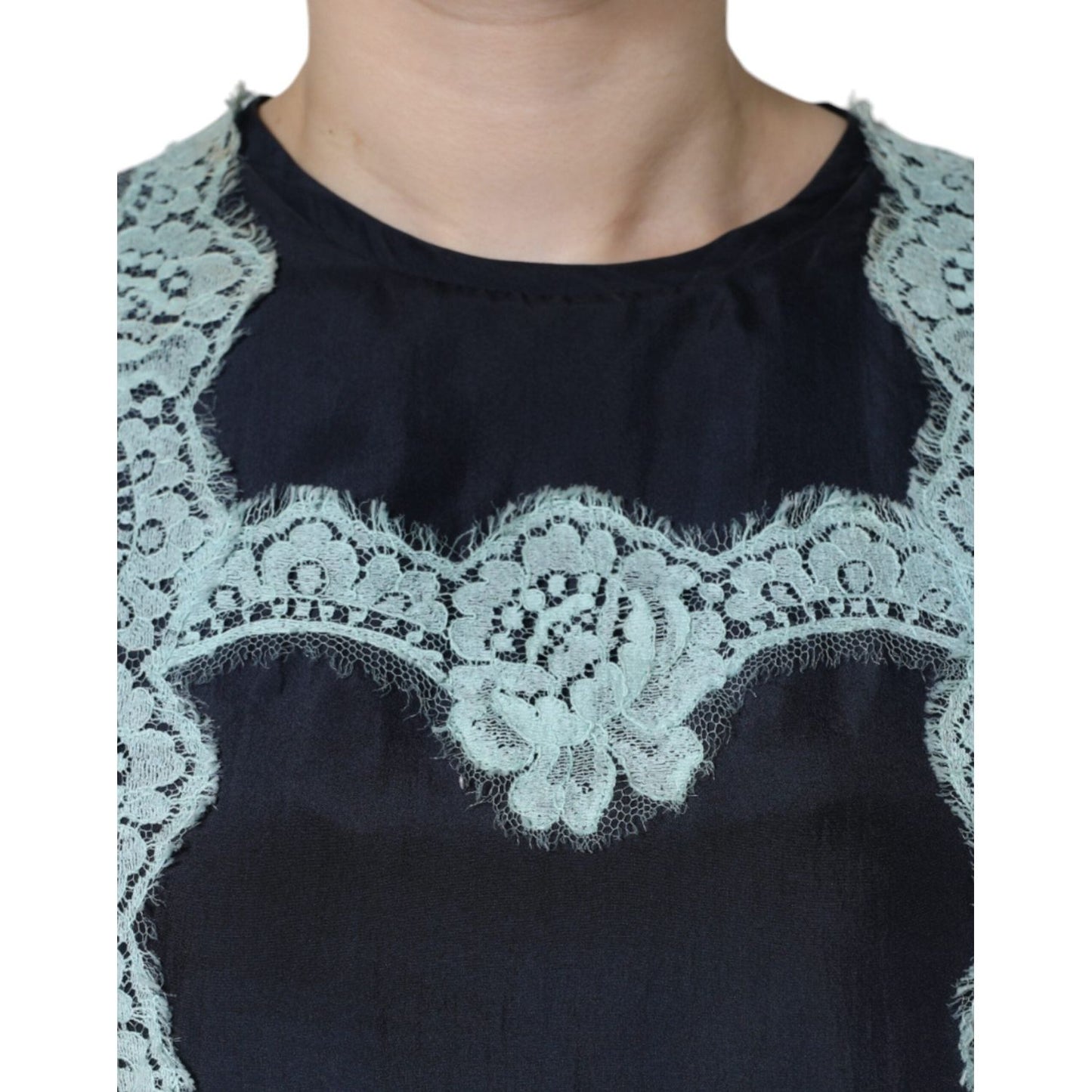Dolce & Gabbana Blue Floral Lace Silk Sleeveless Tank Top Dolce & Gabbana Dark Slate Gray