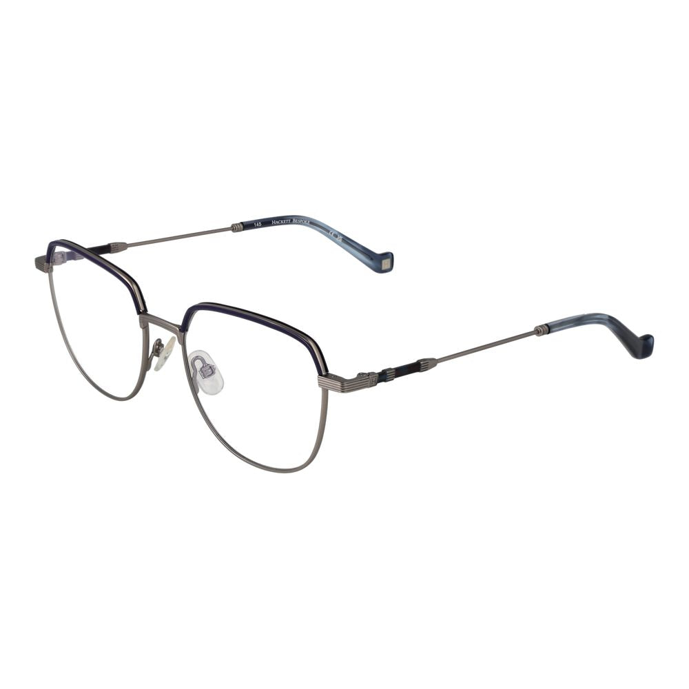 Hackett Gray Men Glasses Frame in gunmetal full-rim metal design with demo lenses and round style, including branded case.