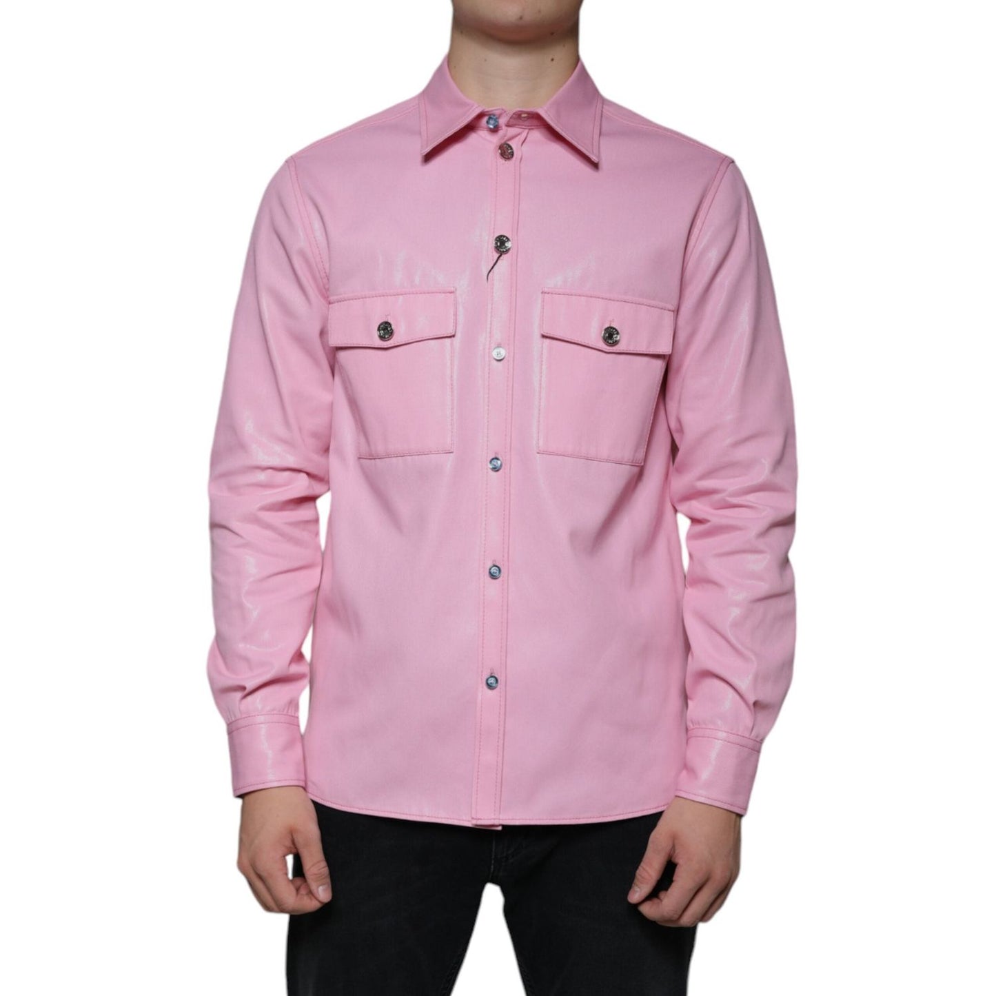 Dolce & Gabbana Pink Cotton Collared Button Down Shirt TSH86585-40