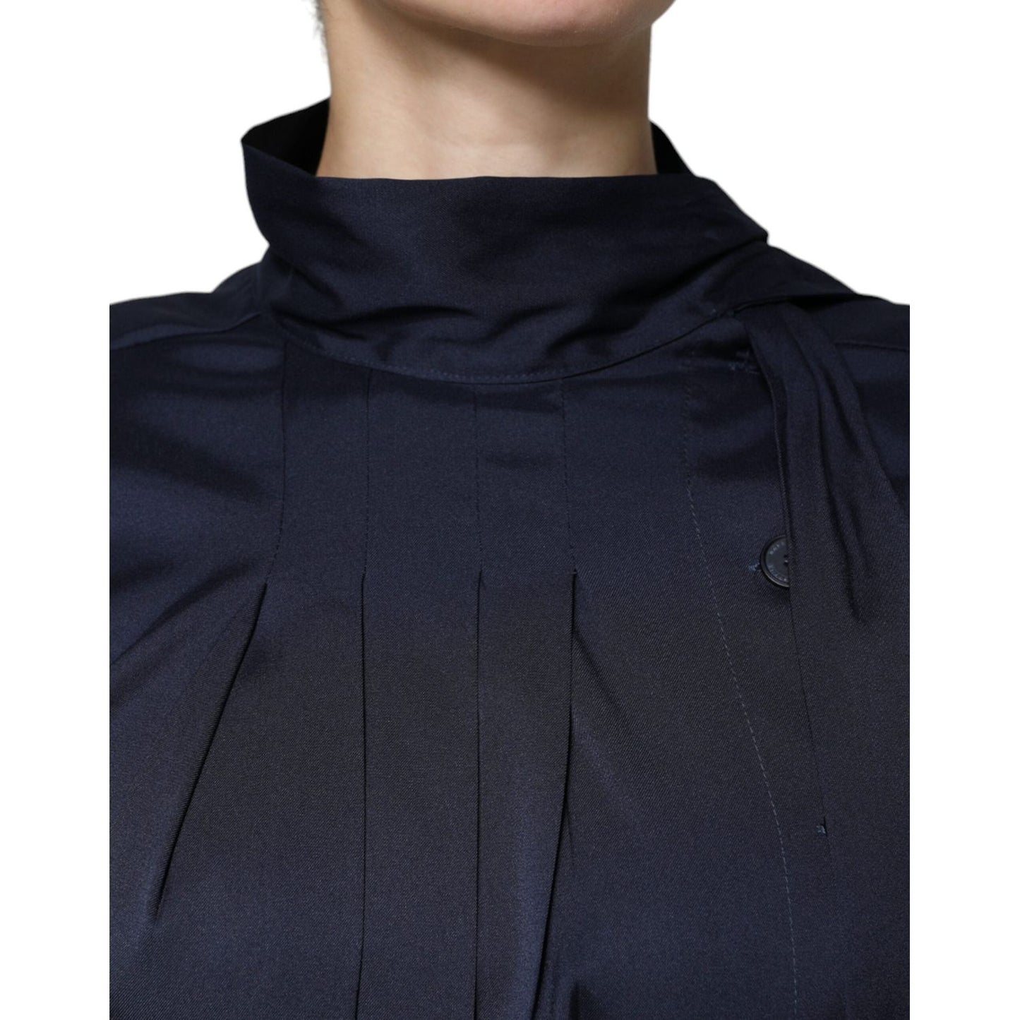 Ballantyne Dark Blue Long Sleeves Pleated A-line Maxi Dress Ballantyne Dark Slate Gray
