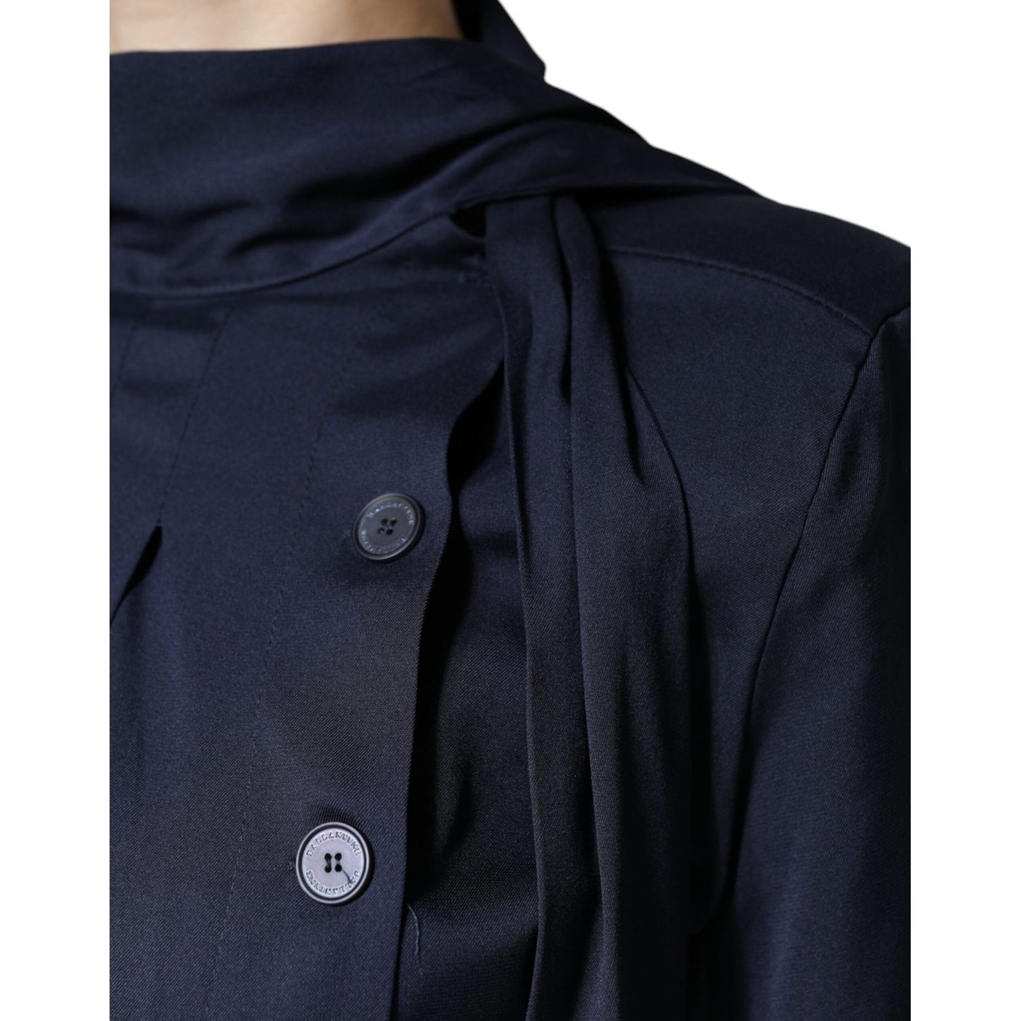 Ballantyne Dark Blue Long Sleeves Pleated A-line Maxi Dress Ballantyne Black