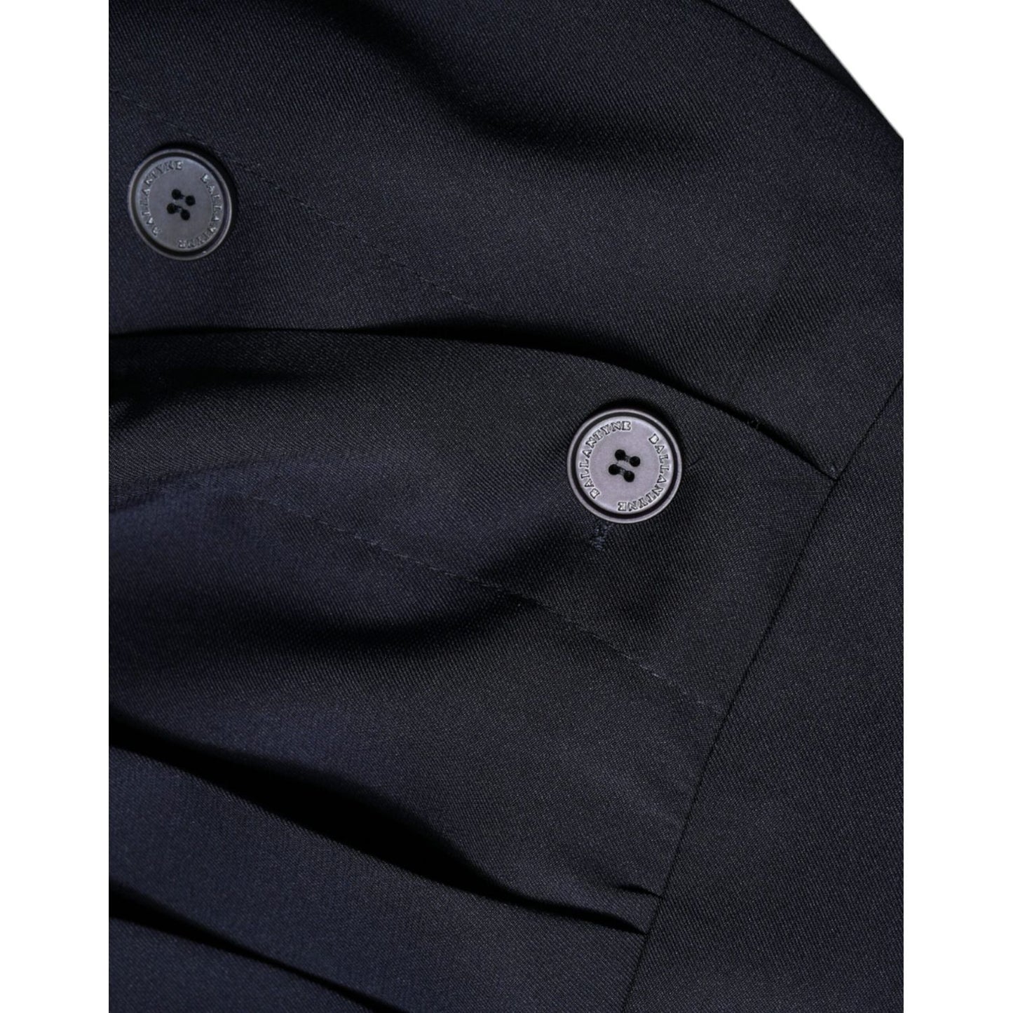 Ballantyne Dark Blue Long Sleeves Pleated A-line Maxi Dress Ballantyne Black