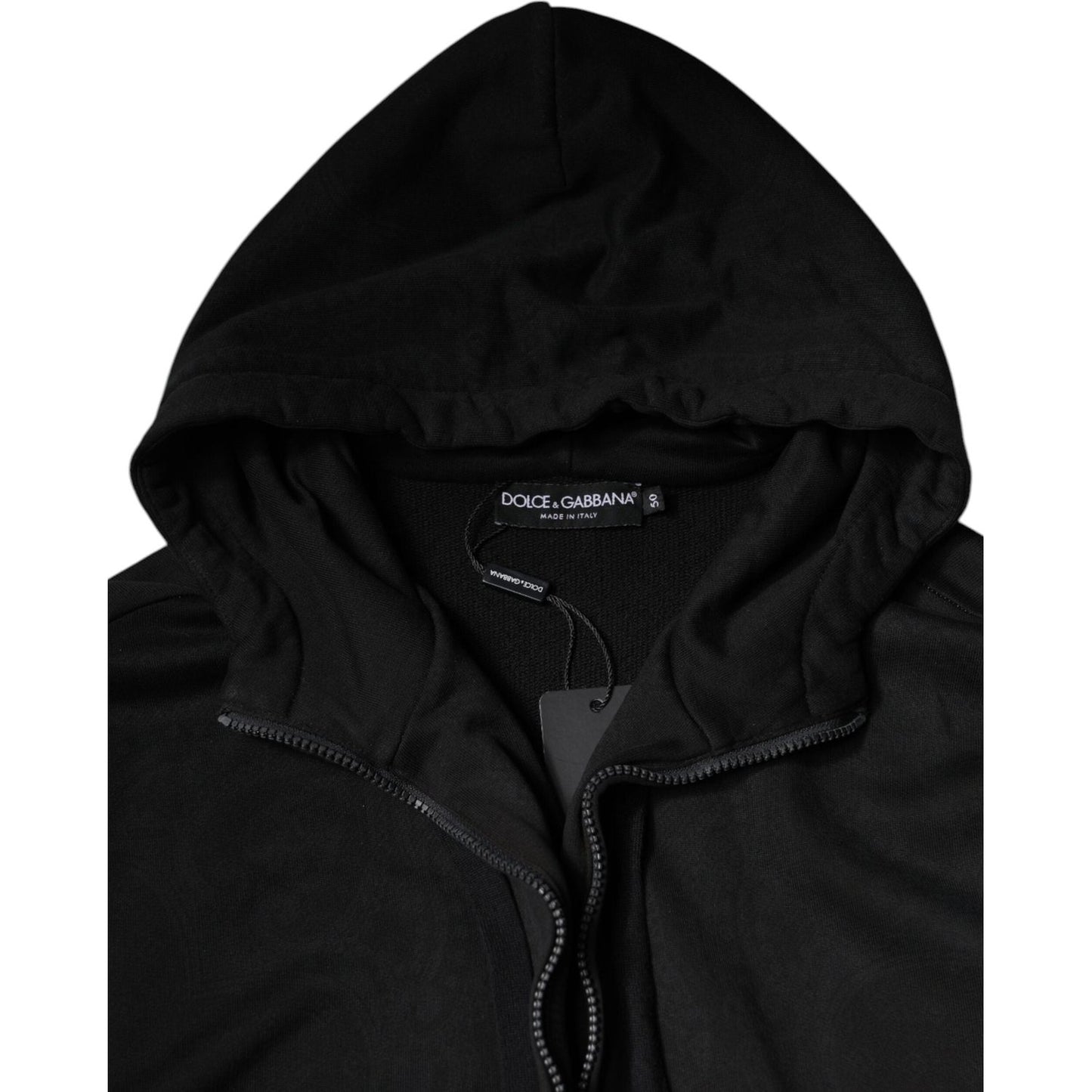 Dolce & Gabbana Black Cotton Full Zip Hooded Bomber Jacket Dolce & Gabbana Black