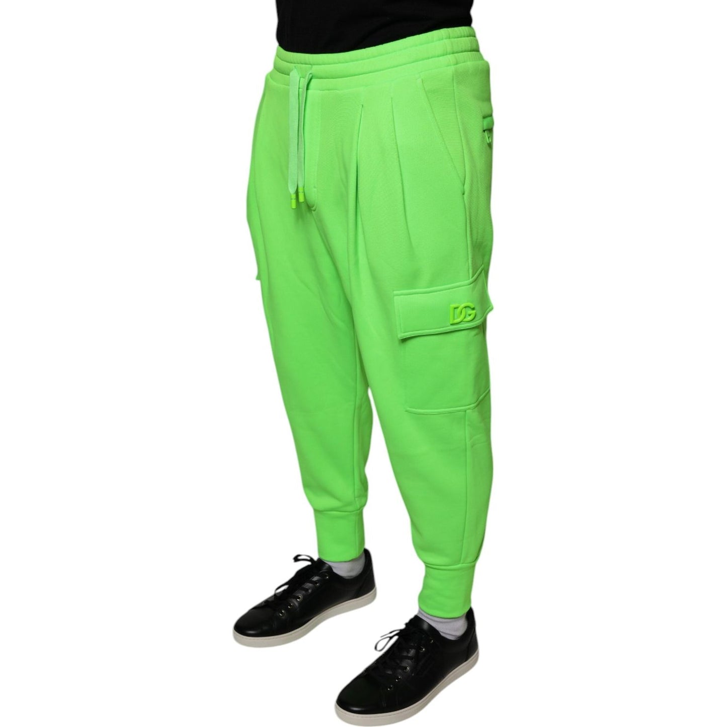 Dolce & Gabbana Neon Green Polyester Cargo Jogger Sweatpants Pants Dolce & Gabbana Dark Sea Green