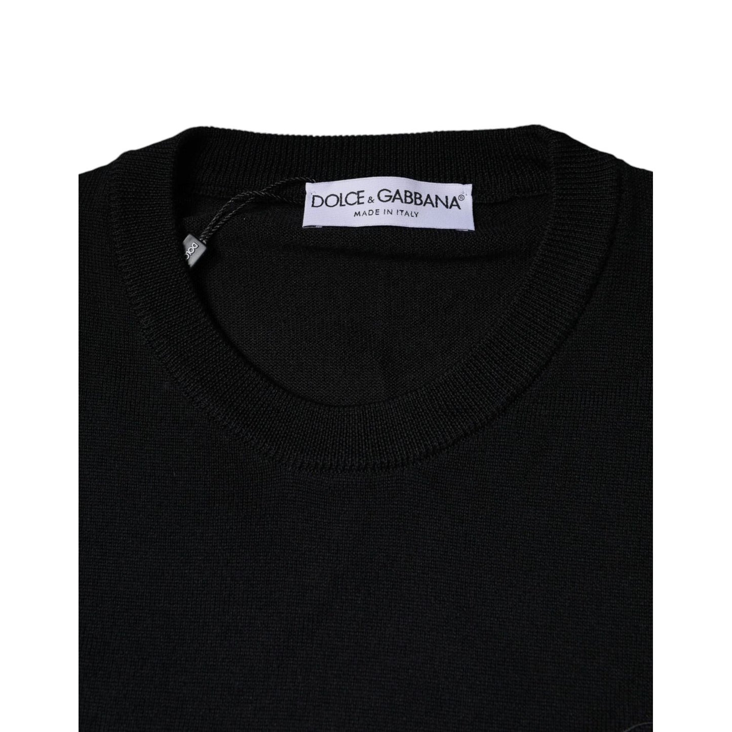 Dolce & Gabbana Black Wool Knit Crew Neck Pullover Sweater