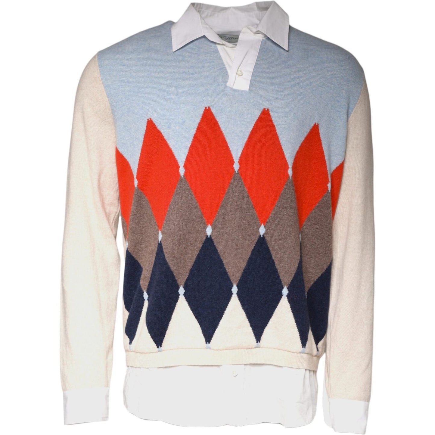 Ballantyne Multicolor Patterned Collared Long Sleeves Pullover Sweater Ballantyne Light Gray