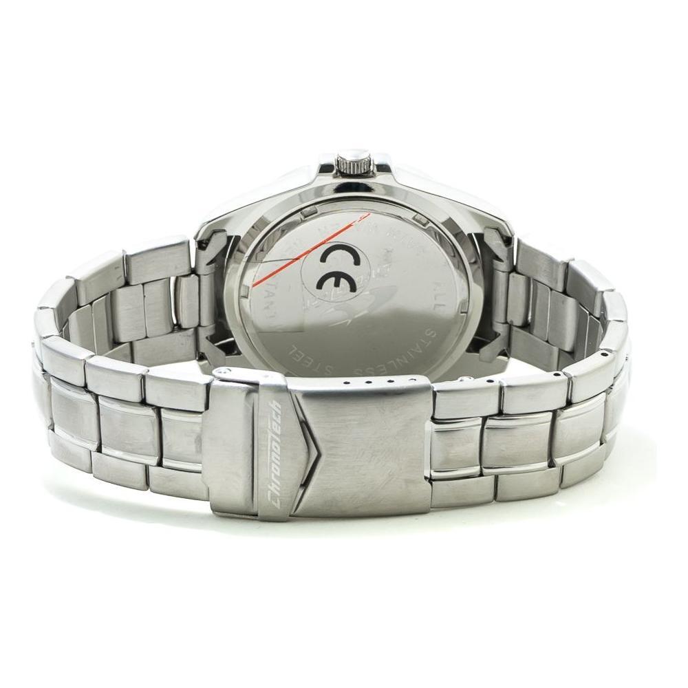 Back view of Chronotech Silver Stainless Steel Dress Watch with quartz mechanism and analog display.