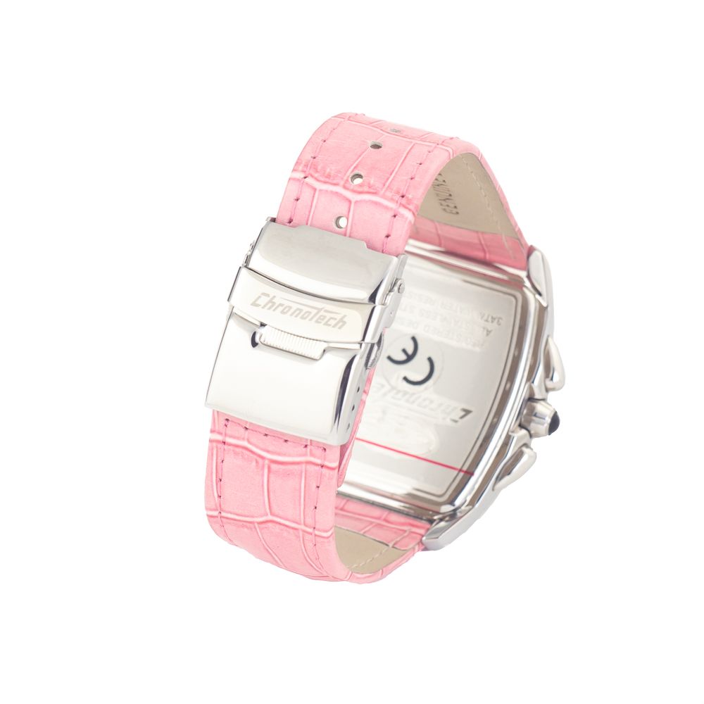 Chronotech Silver Stainless Steel Bracelet Watch with pink dial, quartz mechanism, steel case, mineral glass, buckle clasp, 40mm diameter