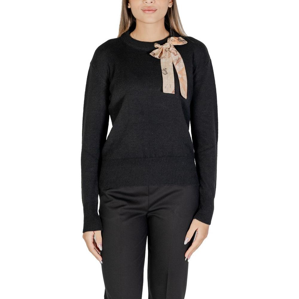 Alviero Martini Prima Classe black polyester women's sweater, fall/winter collection, featuring elegant design and quality knitwear.