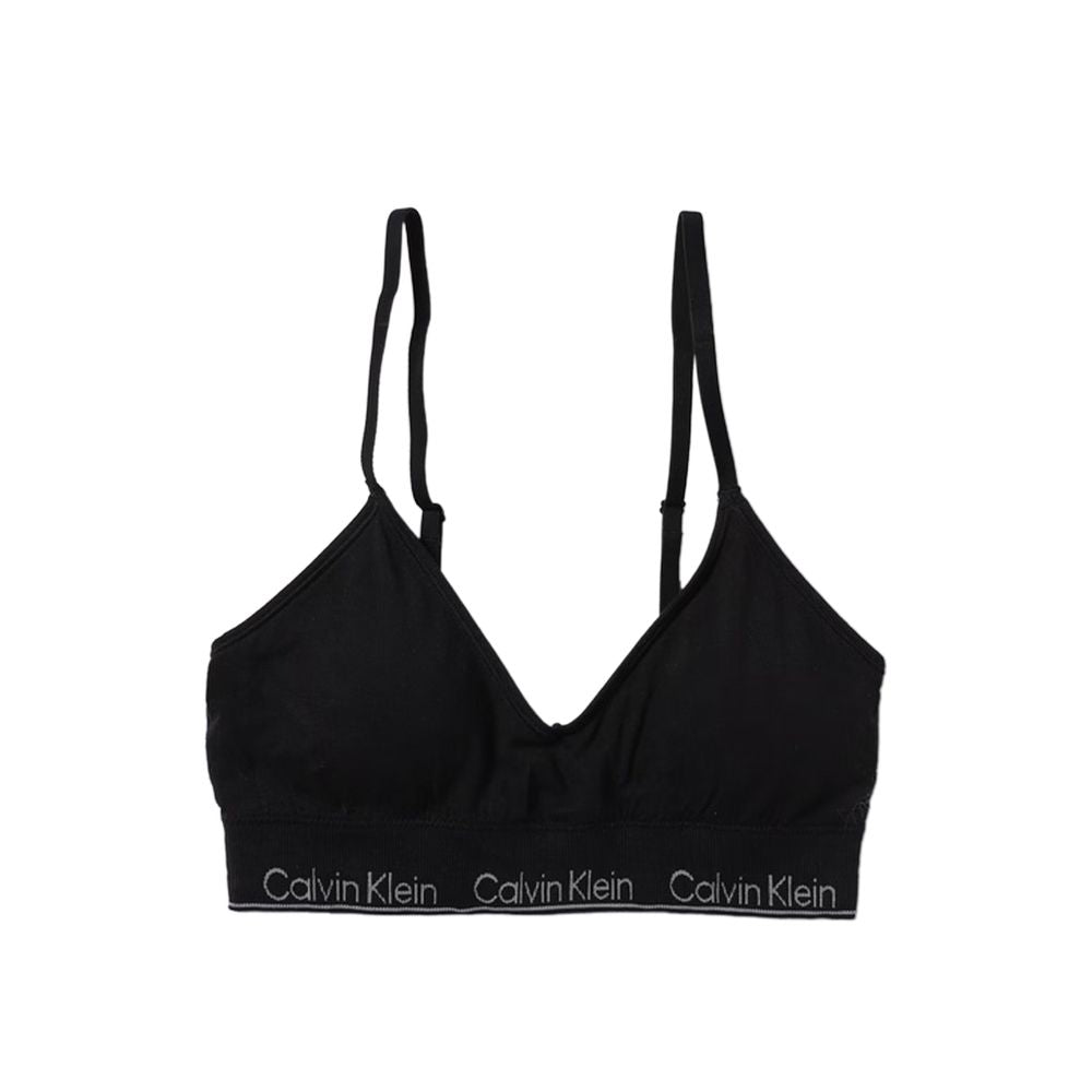 Calvin Klein black lyocell triangle bra with lightly lined cups for comfort and minimalist design, perfect for everyday wear.