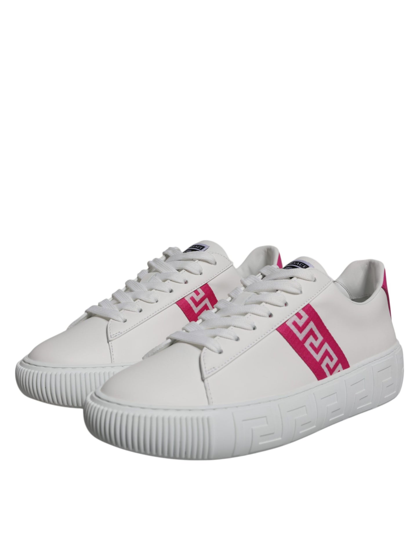 Versace White Pink Greca Print Platform Low Top Sneakers Shoes Versace Gray