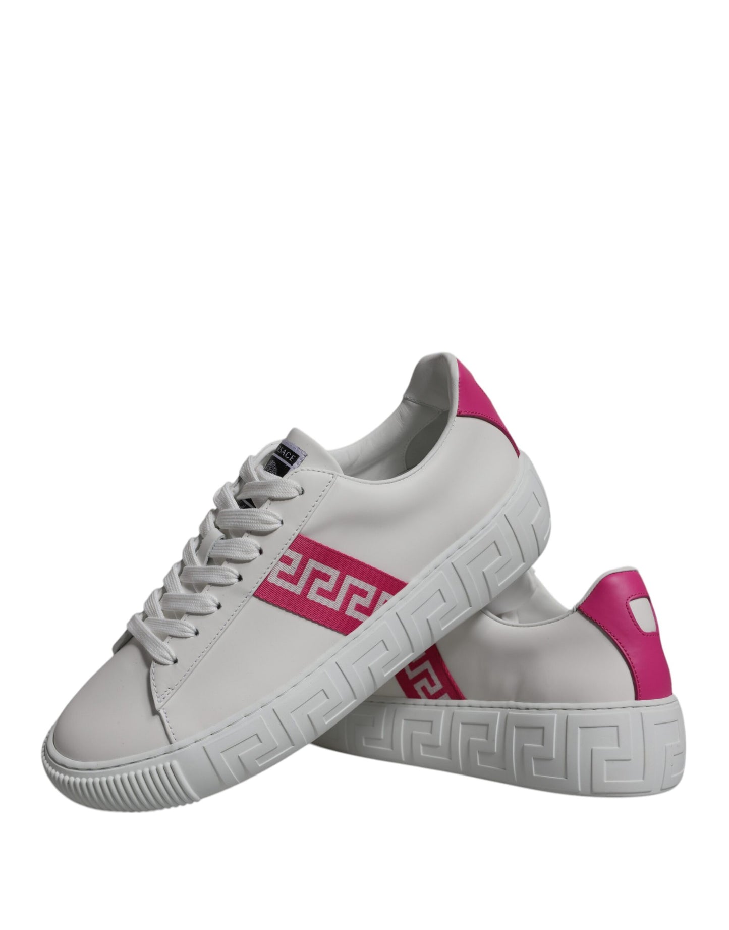 Versace White Pink Greca Print Platform Low Top Sneakers Shoes Versace Dark Gray