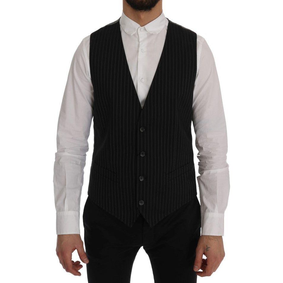 Dolce & Gabbana Sleek Striped Waistcoat Vest Dolce & Gabbana Gray