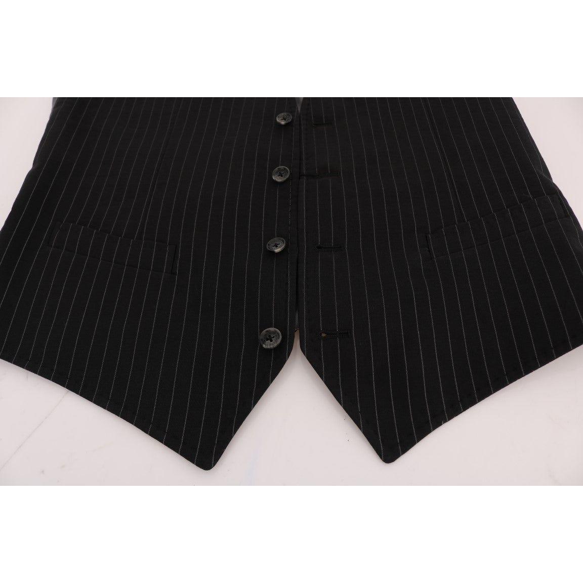 Dolce & Gabbana Sleek Striped Waistcoat Vest Dolce & Gabbana Light Gray