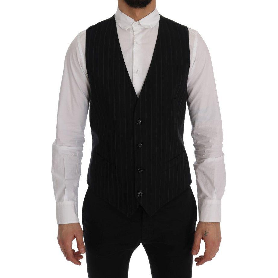 Dolce & Gabbana Elegant Striped Vest Waistcoat Dolce & Gabbana Gray