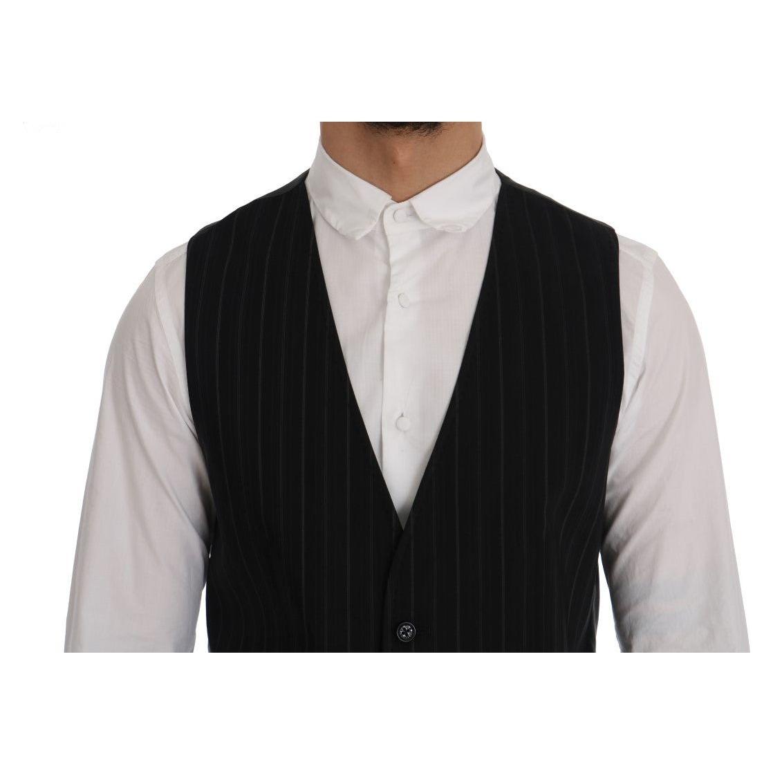 Dolce & Gabbana Elegant Striped Vest Waistcoat Dolce & Gabbana Gray