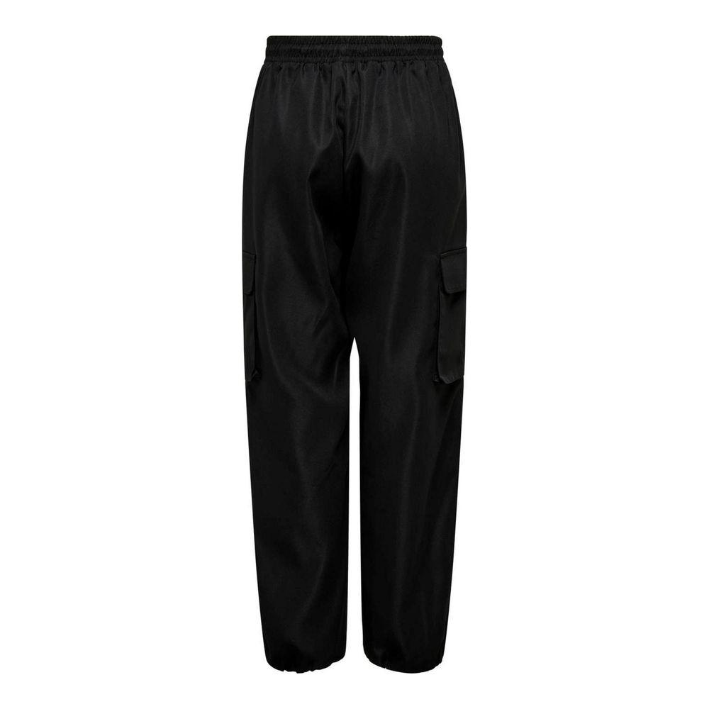 Women's black cotton polyester trousers for spring/summer collection, regular fit with side pockets, comfortable and stylish design.
