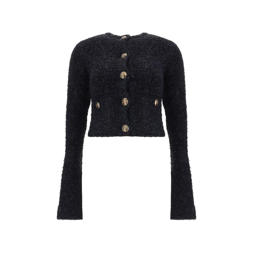 Balenciaga cropped cotton cardigan with contrasting buttons and bright sequin details, featuring two front welt pockets, regular fit.