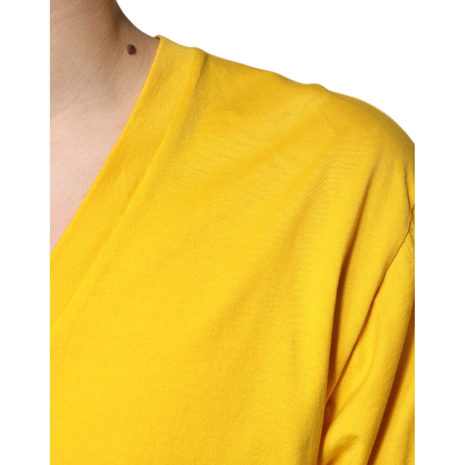 Dolce & Gabbana Yellow Cotton V-neck Short Sleeves T-shirt