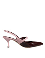 Dolce & Gabbana Pink Maroon Leather Kitten Heels Slingbacks Shoes LA12085-40