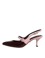 Dolce & Gabbana Pink Maroon Leather Kitten Heels Slingbacks Shoes LA12085-40